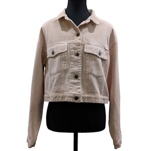 Sadie & Sage Cropped Powder Pink 100% Cotton Denim Jacket Women's Large Spring